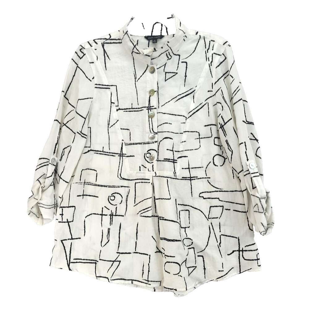 John‎ Mark Tunic Style Top Sz M Roll Tab Sleeves Oversize Lagenlook Artsy